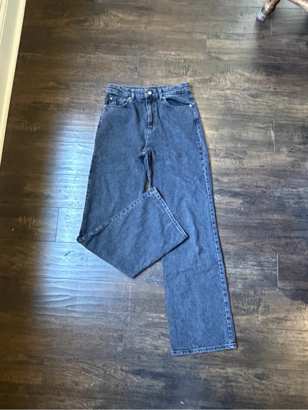 stradivarius Washed Black Long Straight Fit Jeans